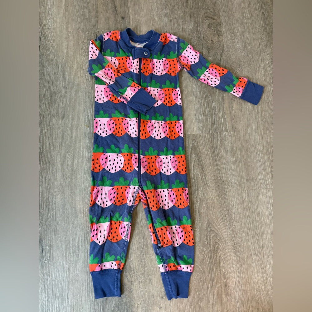 Hanna Andersson Navy Blue Pink and Red Strawberry Print One-Piece Bodysuit
